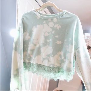 Cropped Bleach Dyed Lace Top